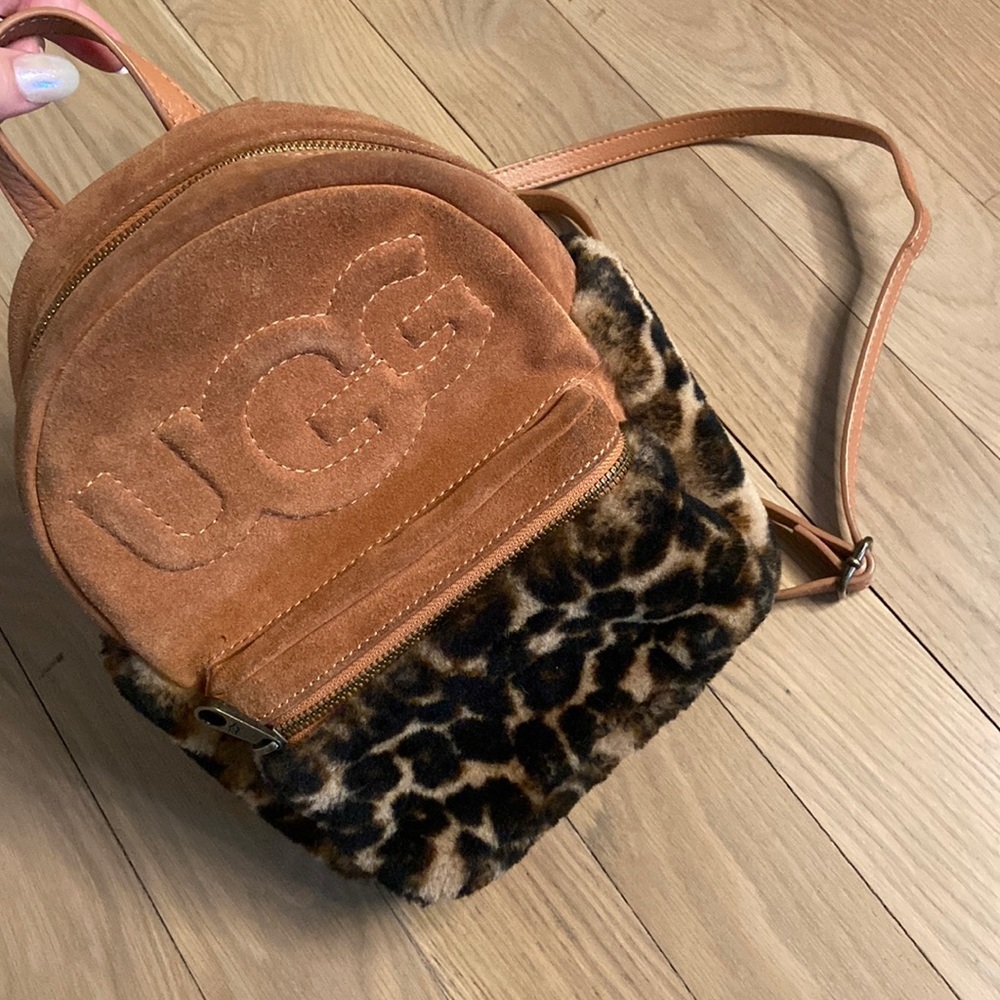 UGG Leopard Faux Fur Mini Backpack in Chestnut/Tan - Picture 2 of 6